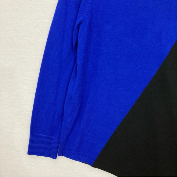 Calvin Klein Blue Black Round Neck Stretch Tight Knit Asymmetric Sweater XL - Picture 3 of 9